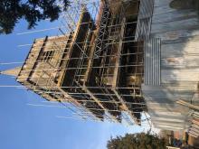 Scaffording around the church tower